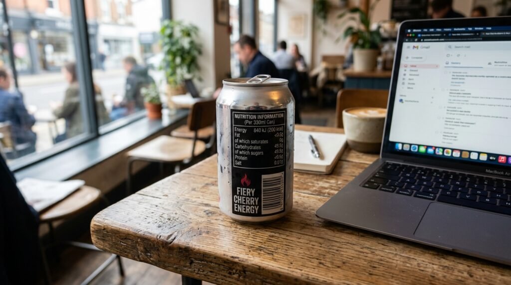 Soda can on cafe table