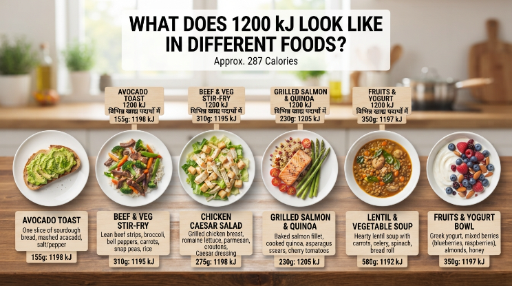 1200 kJ in Different Types of Food